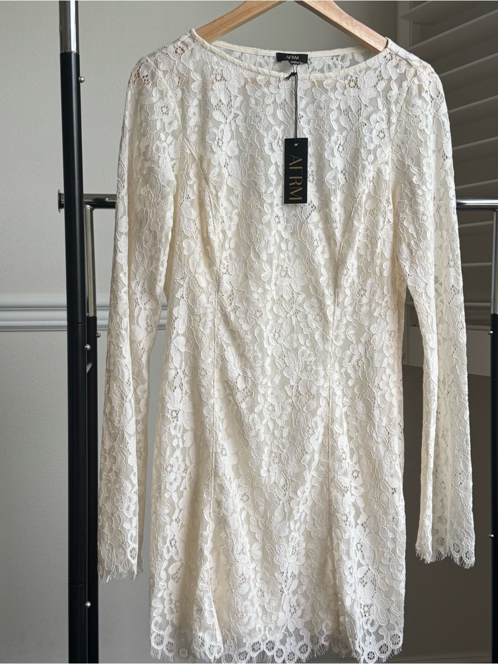 AFRM Milana Lace Dress Gardenia Cream Long Sleeve Mini Medium NWT